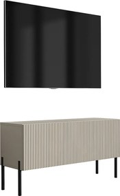 Szafka pod telewizor z ryflowanym frontem 100, Kaszmir, nóżki proste czarne, 100 × 32 × 52 cm