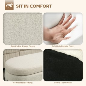 HOMCOM Pufa ze schowkiem, pufa z pokrywą i miejscem do przechowywania, metalowe nogi, pufa tapicerowana z pokryciem fleecowym, Kremowobiały