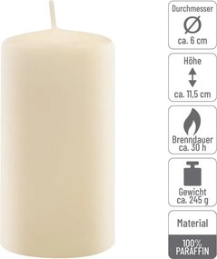 Zestaw świec filarowych, 11,5 cm, Ø 6 cm, kremowe, 18 szt.