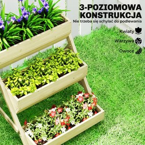 Outsunny Pionowa grządka z 3 poziomami, drewniana donica z 3 skrzynkami i otworami drenażowymi, zielona | Aosom PL