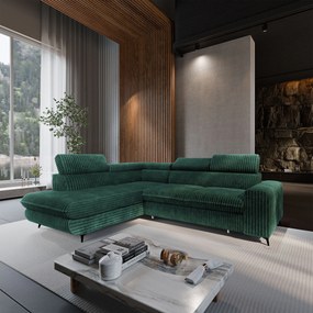 Masseno Narożnik VELISS z funkcją spania i pojemnikiem na pościel Rozkładana sofa do Salonu - Butelkowa zieleń, TILIA 39