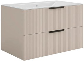 Szafka łazienkowa wisząca  prążkowana z umywalką do zabudowy - Kolor beżowy - 80 cm - DALIKO