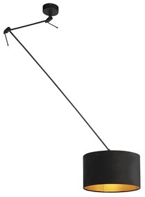 Lampa wisząca czarna z abażurem z czarnego aksamitu ze złotem 35 cm - Blitz Nowoczesny Oswietlenie wewnetrzne