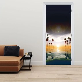 Fototapeta na drzwi - Księżyc nad palmami (95x205cm)