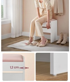 Vasagle Tapicerowany taboret/krzesło VELVET do toaletki, 45×45×28,6 cm, biały/różowy