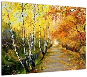 Obraz na szkle - Romantyczna aleja wzdłuż wody, obraz olejny (70x50 cm)