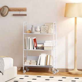 HOMCOM Regał na książki Regał do przechowywania z 3 półkami, na kółkach, regał na zabawki do sypialni, 69 x 26 x 108 cm, biały