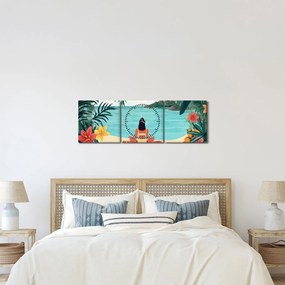 Obraz - Joginka na plaży (z zegarem) (90x30 cm)