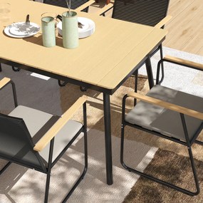Outsunny 7-częściowy metalowy zestaw do jadalni na 6 osób z stolem i krzesłami, zestaw jadalniany w kolorze naturalnego drewna+czerń