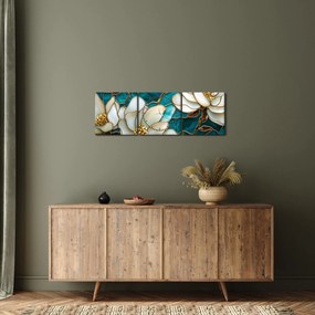 Obraz - Witraż z magnolią (z zegarem) (90x30 cm)