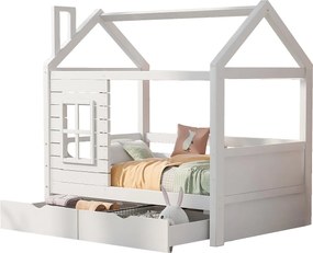 Łóżko domek 80x160 cm z 2 szufladami - z litego drewna - Białe