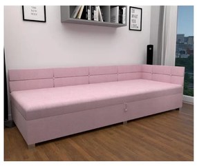 Tapicerowane łóżko jednoosobowe z uniwersalnym zagłówkiem i pojemnikiem na pościel AMSTERDAM 90x200 cm różowe