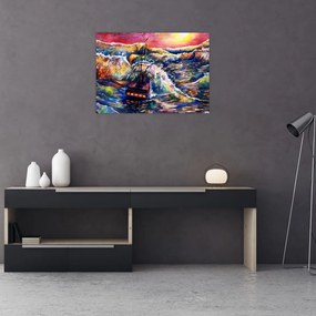 Obraz na szkle - Statek na falach oceanu, akwarela (70x50 cm)