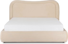 Łóżko Tapicerowane 160x200 cm HAGA ze Stelażem i Pojemnikiem Dwuosobowe Welurowe Kremowe