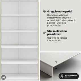 Witryna przeszklona metalowa wysoka z zamkiem biała/dąb sonoma, 900x1850x400 mm: AMELIA Eco Design