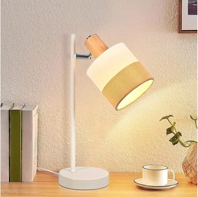 Lampa stołowa Nettlife Vintage z drewna – lampka nocna z materiału z kablem E14, rustykalny, obrotowy uchwyt w stylu retro (żarówka nie jest dołączona)