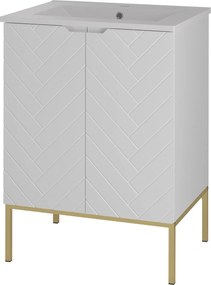 Szafka z umywalką wpuszczaną Aspen 09, biały mat/złoty, 60 cm - zestaw 3