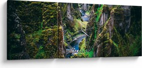 Obraz - Rzeka w skalistej dolinie (z zegarem) (90x30 cm)