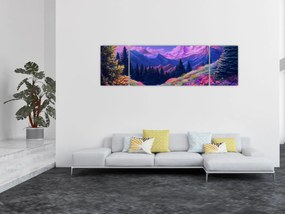 Obraz - Fioletowy krajobraz przy pełni księżyca (170x50 cm)