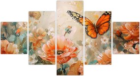 Obraz - Motyl i kwiaty, obraz olejny (125x70 cm)