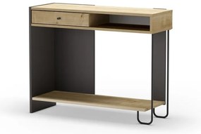 Czarno-naturalna konsola z blatem w dekorze dębu 35x100 cm Saturne – Marckeric