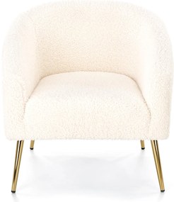 Fotel Grifon tapicerowany tkaniną typu baranek na złotych nóżkach