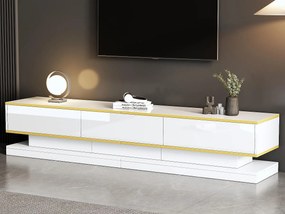 Błyszcząca szafa pod TV 200×40×40 cm - 3 szuflady - Płyta wiórowa - Biała