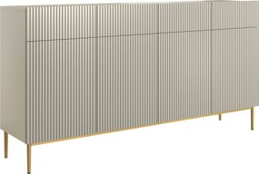 Komoda czterodrzwiowa Nicole 200 cm z szufladami z ryflowanym frontem - kaszmir / złote nóżki