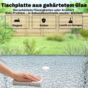 Outsunny Zestaw Mebli Ogrodowych 119 x 68 cm Stół ze Szkła z 6 Składanymi Krzesłami Parasol Wzór Wodny Szary | Aosom PL