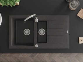 Mexen Matias zlewozmywak granitowy 1,5-komorowy z ociekaczem 900 x 505 mm, czarny nakrapiany, syfon chrom - 6502901505-76