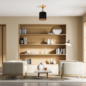 Czarna lampa sufitowa, jednopunktowy spot CL-DSC10x10BU-SC z drewna E2