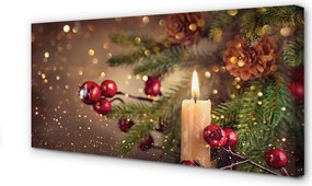 Obraz na płótnie Świeca, Gałązki, Bombki i Szyszki