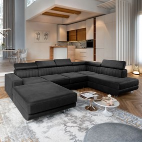 Masseno Narożnik SIENA z funkcją spania i pojemnikiem na pościel Narozniki U, Rozkładana sofa - Czarny, MONOLITH 95