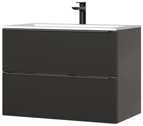 Podwieszana szafka łazienkowa z umywalką - Lunios 4S Czarny mat 80 cm