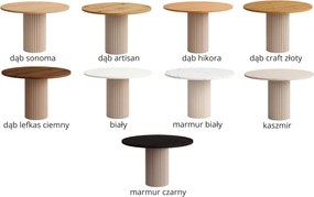 Okrągły stół do jadalni Nesta, na kaszmirowej nodze z metalowych prętów