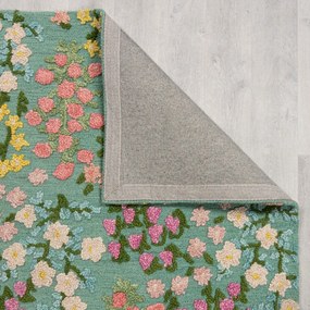 Miętowy wełniany dywan tkany ręcznie 160x230 cm Emilia Floral – Flair Rugs