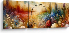 Obraz - Kolorowa łąka (z zegarem) (90x30 cm)