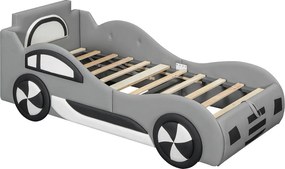 Łóżko dziecięce samochód - 90 x 200 cm - z dnem listwowym + schowek pod łóżkiem - PU - szare