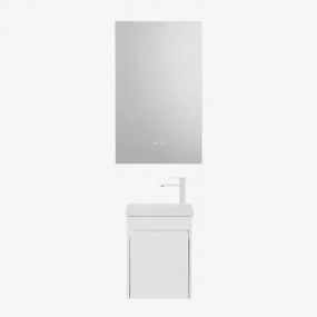 Zestaw Wiszących Mebli Łazienkowych Zintegrowany Z Umywalką Narek Biała & Prostokątny Led I Przeciwmgielny 55x90 Cm Riben & Biała ↑20 Cm Z Zaworem Spu