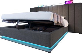 Łóżko tapicerowane z lnu 180×200cm - z LED i ładowaniem - z stelażem na listwach - Szare