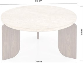 Stolik kawowy Manios 80 cm okrągły - trawertyn / orzech
