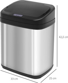 HOMCOM Kosz z czujnikiem 20 L stal nierdzewna Automatyczny kosz na śmieci z czujnikiem ruchu, wkład wewnętrzny 33 x 25 x 42,5 cm Srebrny+Czarny | Aosom PL