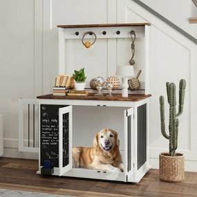 PawHut Buda dla Psów z Półką na Zabawki, Haczykami na Smycze, Tablicą, Gumką, dla Dużych Psów, Biały