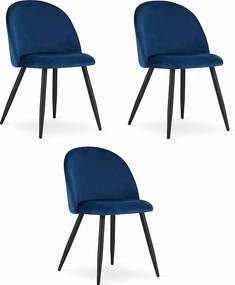 Krzesło Valora BELLO, granatowe, aksamitne, czarne, nogi, zestaw 3 szt.