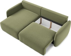 Zielony aksamitny rozkładany/ze schowkiem narożnik (lewostronny/z szezlongiem) Kalena – Makamii