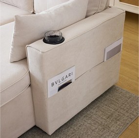 Sofá de canto conversível de 3 lugares com arrumação e porta-copos - Função dormir - Algodão e linho - Bege