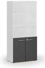 Szafa biurowa kombinowana PRIMO WHITE, drzwi na 2 poziomach, 800 x 420 x 1781 mm, biały/grafit