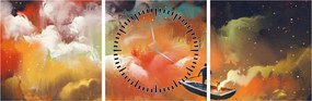 Obraz - człowiek unoszący się w kosmosie (z zegarem) (90x30 cm)