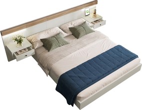 Łóżko dla dorosłych 160 x 200 cm z 2 szufladami i oświetleniem LED – białe drewno – materac nie jest wliczony w cenę