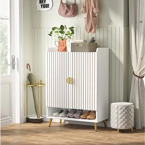 Szafka na buty z 2 drzwiami, 6-poziomowa szafka na buty, do przedpokoju, 75 x 35 x 110 cm (biała)